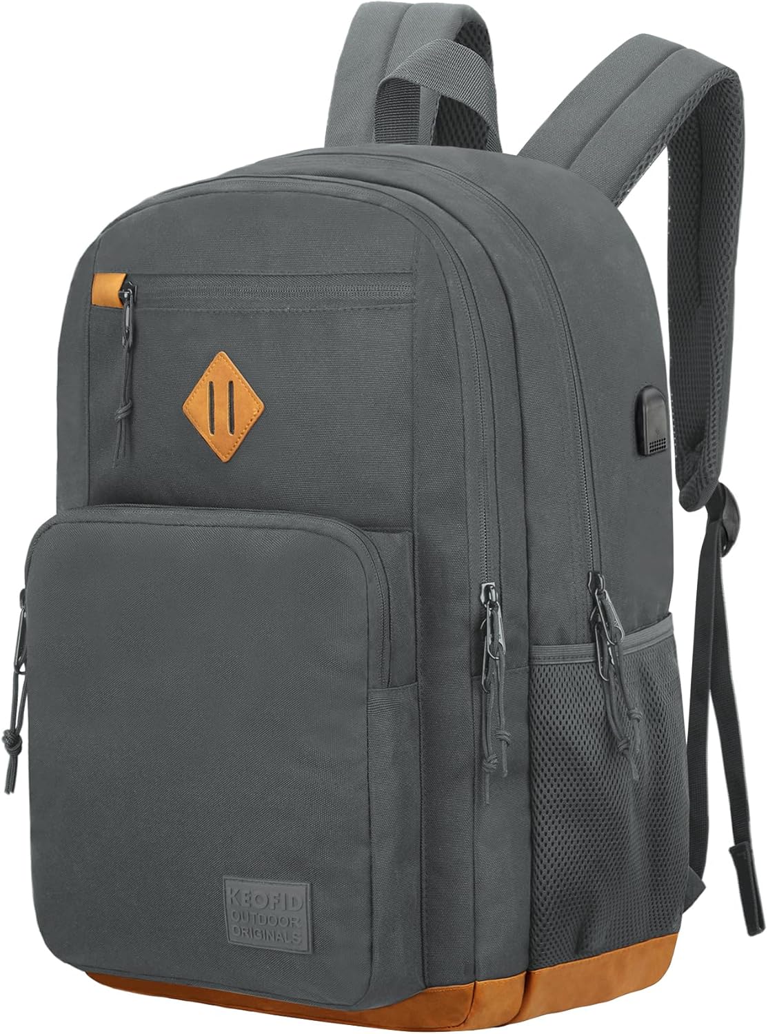 KEOFID classic carry-on travel backpack for men and women, Anti theft laptop backpack with USB charging port, large backpack for college(dark black）