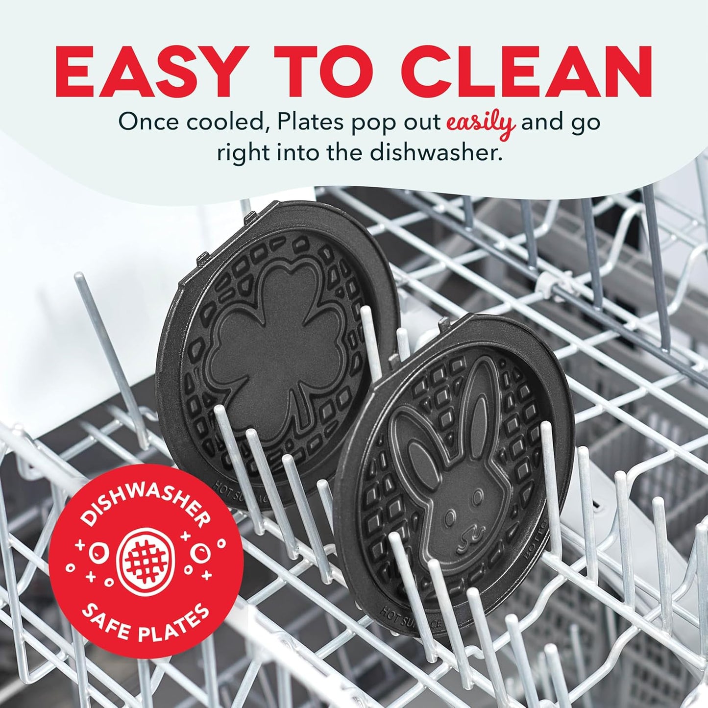 DASH Multimaker Mini System Two 4” Nonstick Removable Waffle Plates (Bunny & Shamrock) - 2Pc Plate Pack Compatible with Dash MultiMaker Mini System, Nonstick Surface