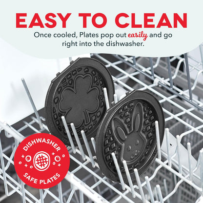 DASH Multimaker Mini System Two 4” Nonstick Removable Waffle Plates (Bunny & Shamrock) - 2Pc Plate Pack Compatible with Dash MultiMaker Mini System, Nonstick Surface