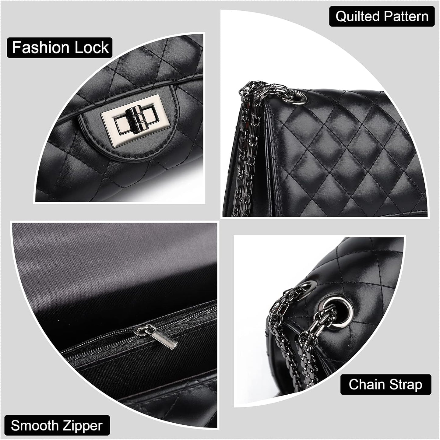 Gladdon Quilted Crossbody Bags for Women Ladies Shoulder Purses with Chain Strap Stylish Clutch Purse,Medium