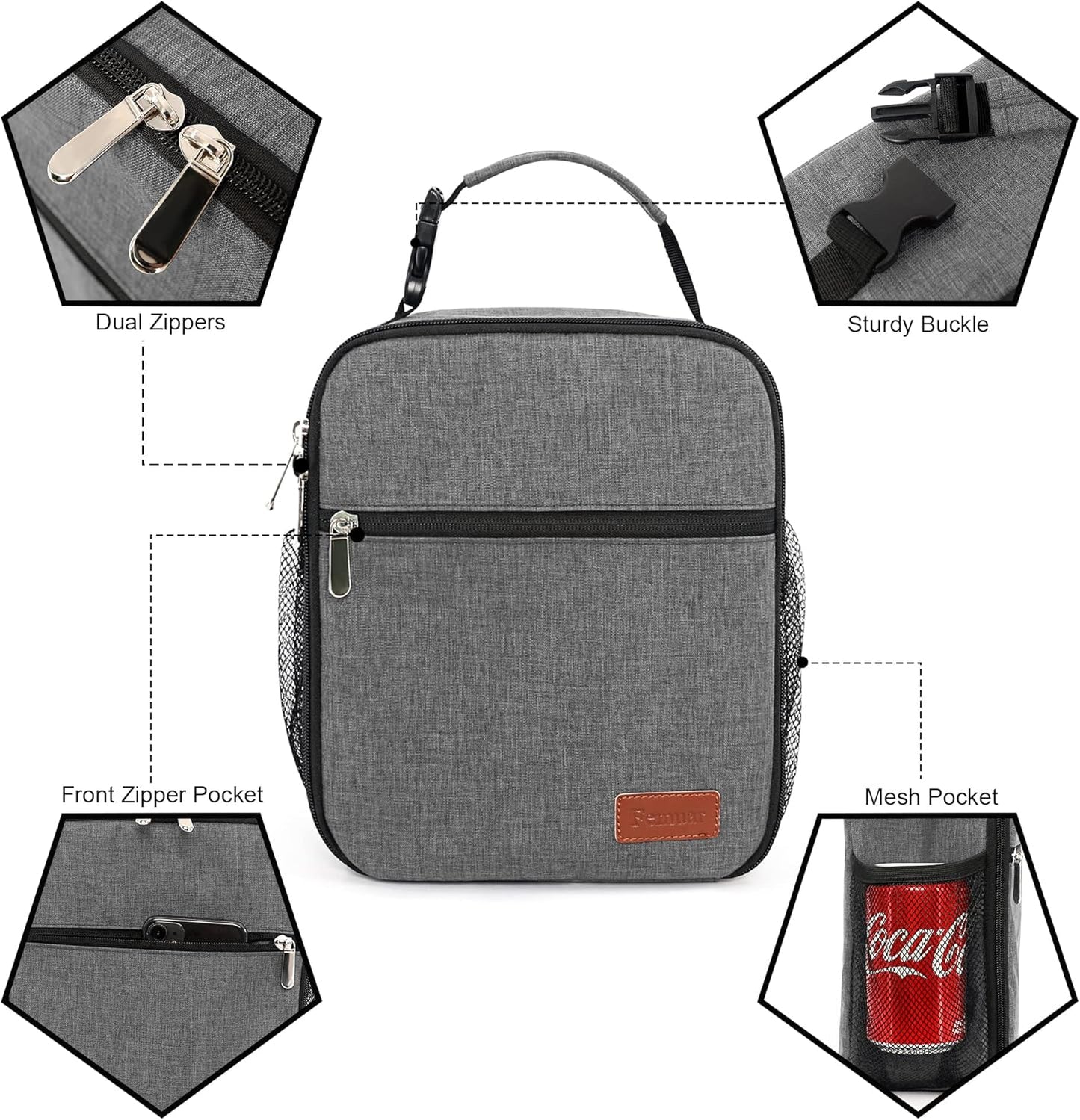 Lunch Box for Men Women Adults Small Lunch Bag for Office Work Picnic - Reusable Portable Lunchbox, Black