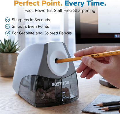 Bostitch Office Personal Electric Pencil Sharpener, Powerful Stall-Free Motor, High Capacity Shavings Tray, Gray (EPS4-KTGRAY)
