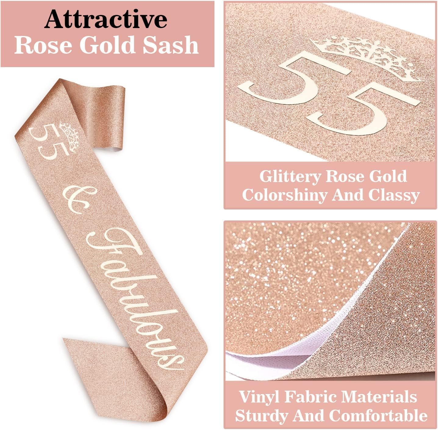 65th Birthday Decorations for Women, Including 65th Birthday Sash and Crown, Cake Topper and Candles, Number Balloons Rose Gold, 65 Year Old Gifts for Women