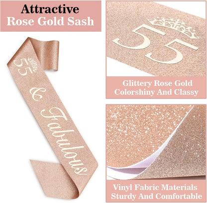 65th Birthday Decorations for Women, Including 65th Birthday Sash and Crown, Cake Topper and Candles, Number Balloons Rose Gold, 65 Year Old Gifts for Women