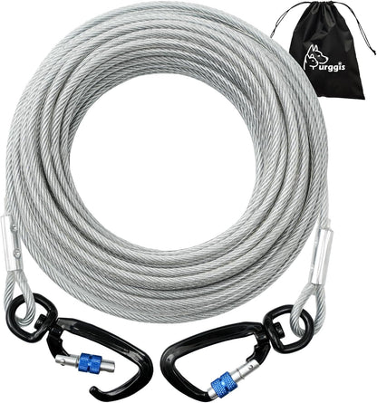 Furggis Dog Tie Out Cable,10/15/20/30/50FT Dog Run Cable for Yard and Camping Outdoor,Heavy Duty Dog Tether for Medium Large Dogs Chew Proof,1000lbs Break Strength,Reflective