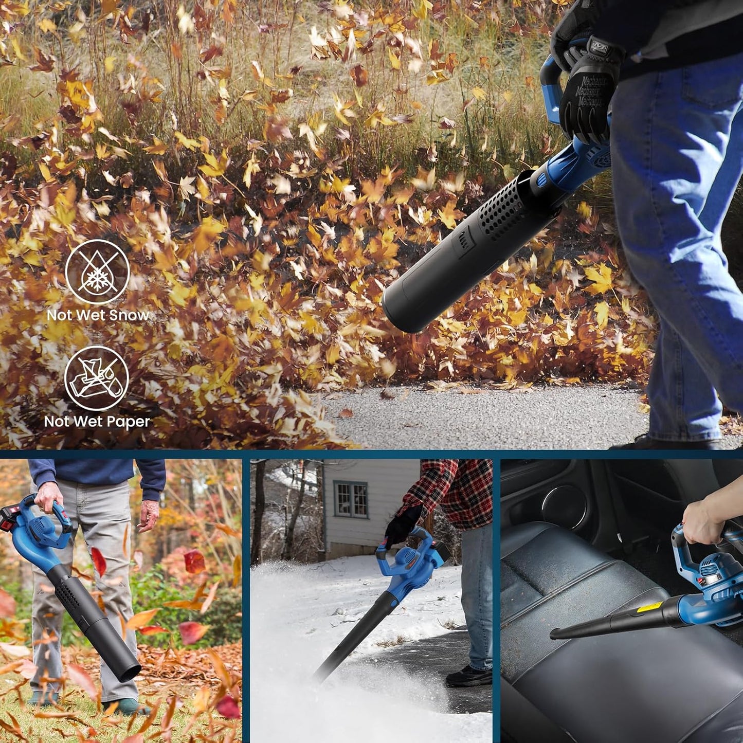 Leaf Blower Cordless,460CFM &190MPH,20V 4.0Ah Upgrade Battery Powered 2-in-1 Leaf Blower(Upgraded),6 Variable Speed,for Blowing Leaves,Debris,Snow and Dust,4.0Ah Battery&Charger Included(Blue)