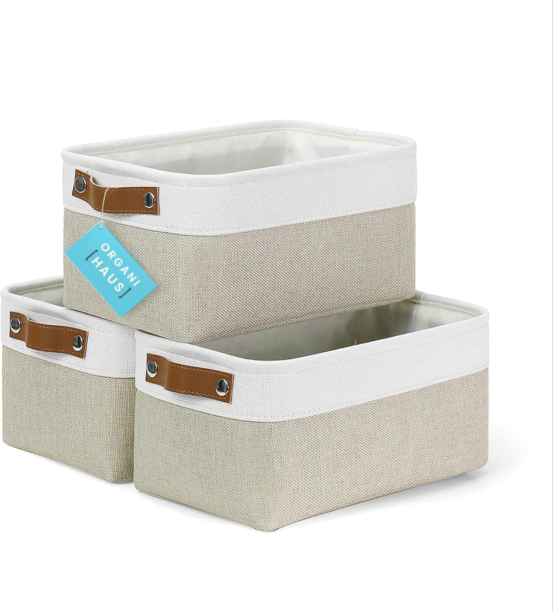 OrganiHaus Large Fabric Storage Baskets for Shelves 3 Pack, 15x11in Closet Storage Bins for Shelves, Cloth Baskets, Fabric Storage Cubes, Linen Closet Organizers, Fabric Basket, White Basket