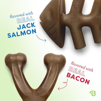 Benebone 4-Pack Durable Dog Chew Toys for Aggressive Chewers, Real Flavors, Made in USA, Medium