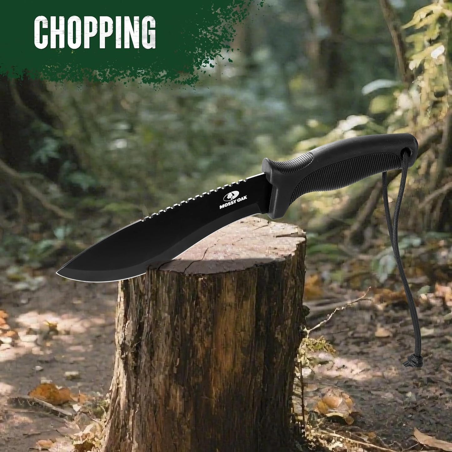 Mossy Oak Survival Hunting Knife with Sheath, 11-1/2-inch Fixed Blade Tactical Bowie Knife, Premium Stainless Steel Blade for Camping, Outdoor, Bushcraft