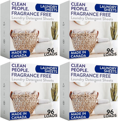 Clean People Laundry Detergent Sheets - Recyclable Packaging, Hypoallergenic, Stain Fighting - Ultra Concentrated, Laundry Soap - Fresh Scent, 96 Pack