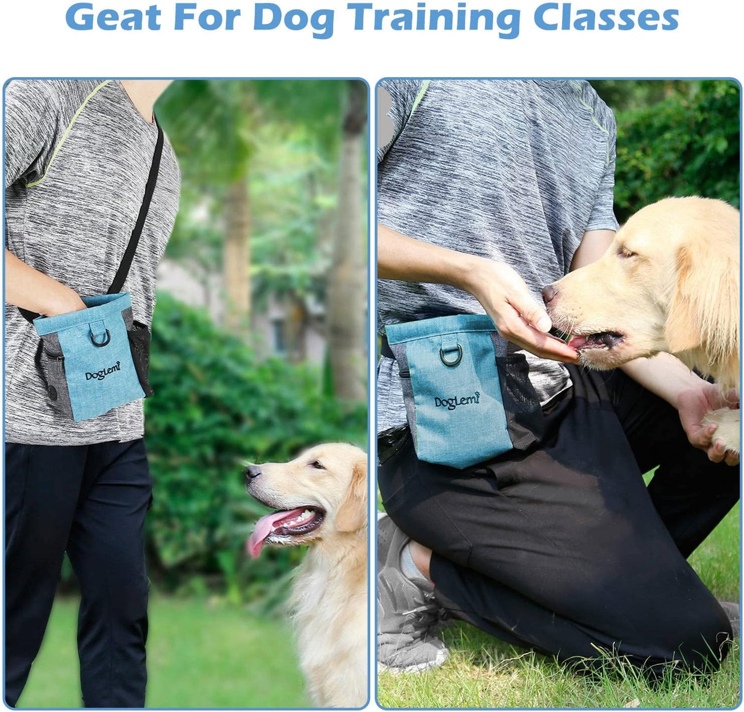 Dog Treat Pouch with Adjustable Waist Belt,Portable Dog Treat Bag for Training,Dog Walking Bag with Opening of Poop Bag,Outdoor Multi-Function Pet Feed Snack Reward Pocket with Magnetic Closure(Blue)