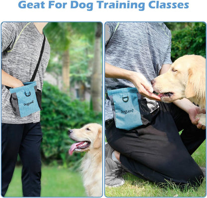 Dog Treat Pouch with Adjustable Waist Belt,Portable Dog Treat Bag for Training,Dog Walking Bag with Opening of Poop Bag,Outdoor Multi-Function Pet Feed Snack Reward Pocket with Magnetic Closure(Blue)