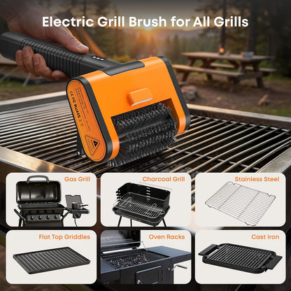 1500RPM Electric Grill Brush | Cordless Rechargeable BBQ Cleaner, 3 Speeds & 3 Heads, LED Light and Splash Guard – Fits Gas, Charcoal & Cast Iron Grates