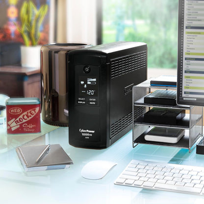 CyberPower CP1500AVRLCD3 Intelligent LCD UPS System, 1500VA/900W, 12 Outlets, 2 USB Ports, AVR, Mini Tower, Black
