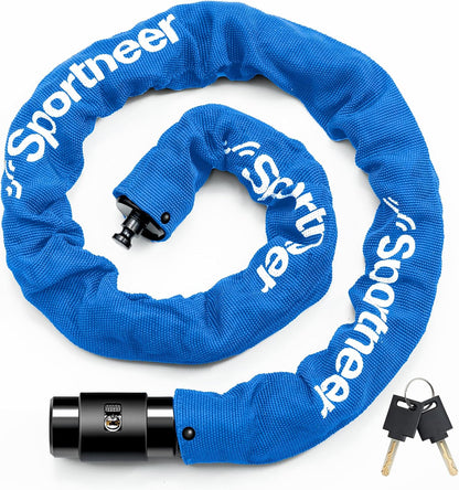 Sportneer Bike Lock Anti-Theft Bicycle Chain Lock Heavy Duty 0.32inch/8mm Thicker Motocycle Lock High Security with 2 Keys for Bike, Scooter, Moto, Door, Gate Fence