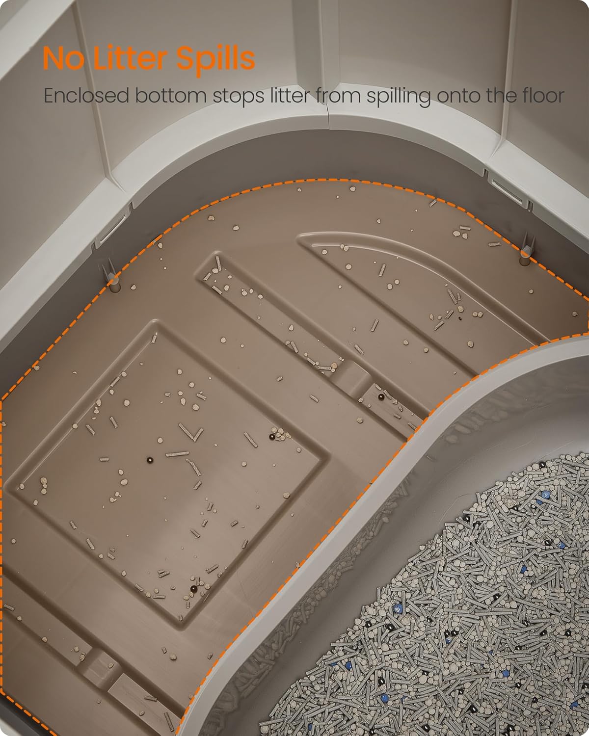 Feandrea Cat Litter Box with Lid, XL Enclosed Litter Box with Slide-Out Tray, Scoop, Brush, for Large Cat, Anti-Tracking, Anti-Leaking, Dove Gray and Slat Gray UPPT002B01