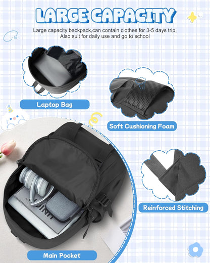 School Backpack for Women Men College High School Bags for Boys Girls Casual Daypack Laptop Backpack Waterproof Black Bookbag Travel Rucksack