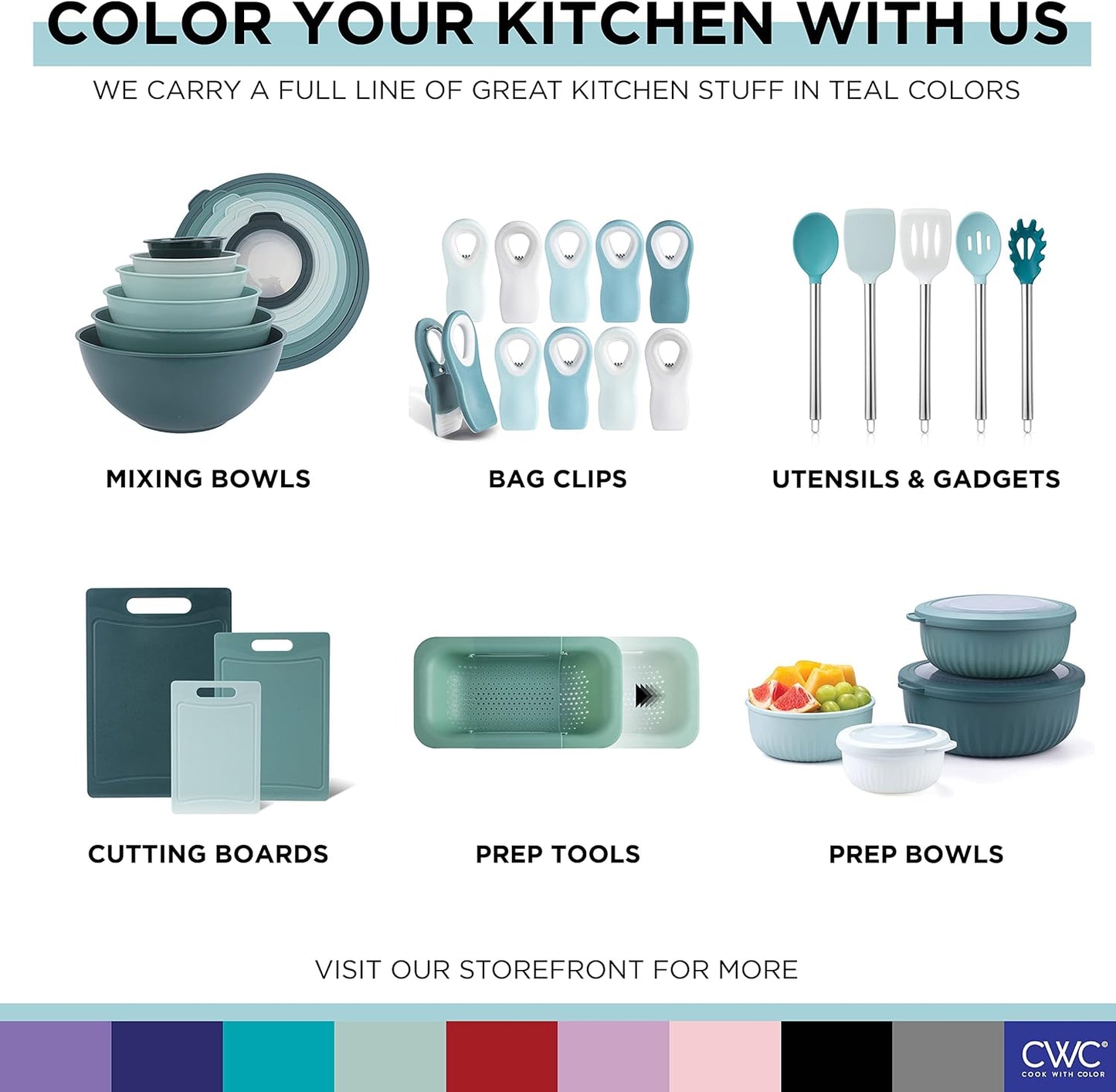 COOK WITH COLOR Prep Bowls with Lids- 8 Piece Nesting Plastic Small Mixing Bowl Set with Lids (Teal Ombre)