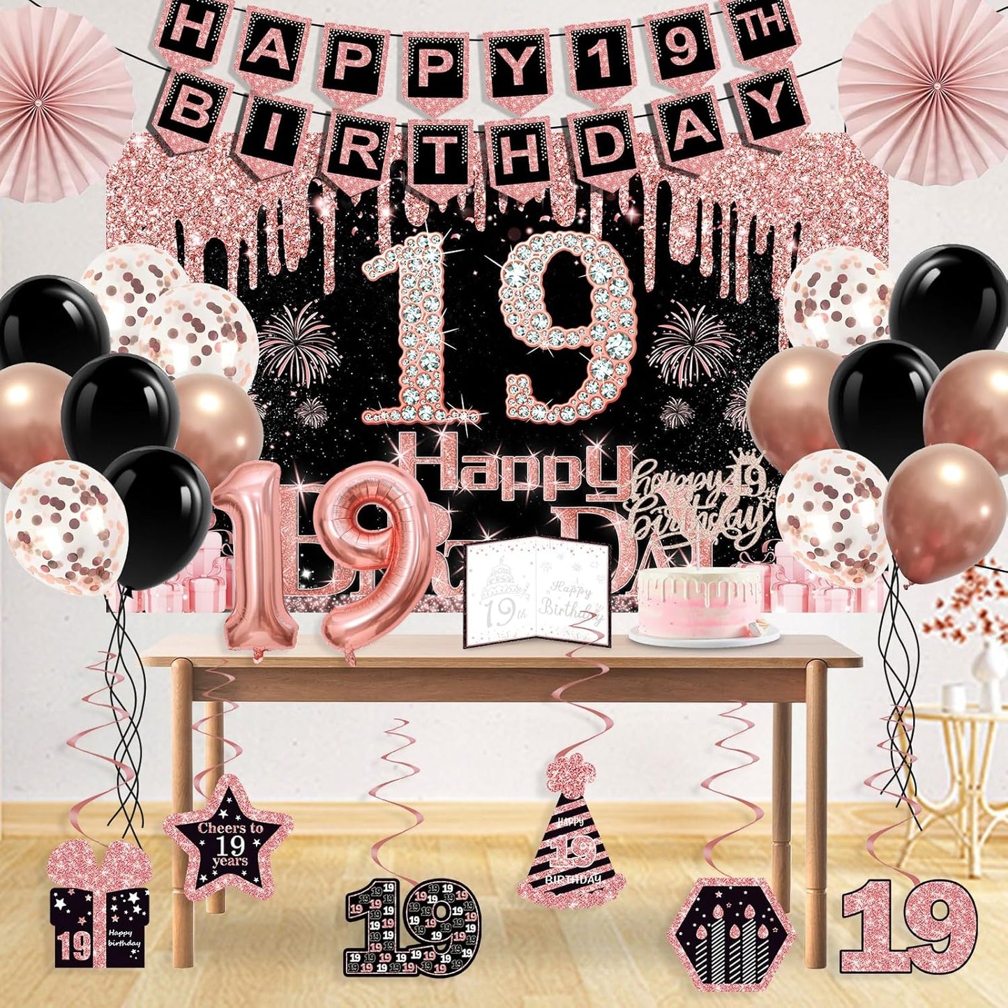 40th Birthday Decorations for Women,32pcs 40th Birthday Party Decorations,Including Backdrop, Crown,Sash,banner, Hanging Swirl,Cake Topper,balloons,Paper Fans,Anniversary Card and paper fans