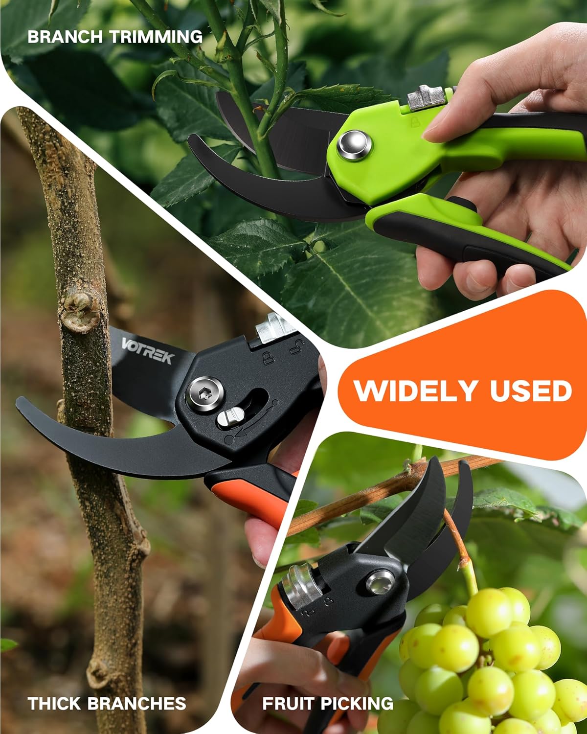 VOTREK Pruning Shears - 8.5" Heavy Duty Bypass Pruners for Gardening with Built-in Spring & SK5 Steel Blades - Ergonomic Adjustable Handle for All Hand Sizes, Garden Clipper Plant Scissors for Branch
