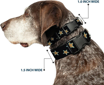 Buckle-Down PC-W21909-M Dog Collar Plastic Clip Buckle, 1"x11"-17", Star Black/White