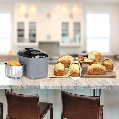 West Bend 47413 Hi-Rise Bread Maker Programmable Horizontal Dual Blade with 12 Programs Including Gluten Free, 3-Pound, Gray