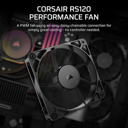 CORSAIR RS120 ARGB 120mm PWM Fan – Daisy-Chain Connection – Low-Noise – Magnetic Dome Bearing – Single Pack – White