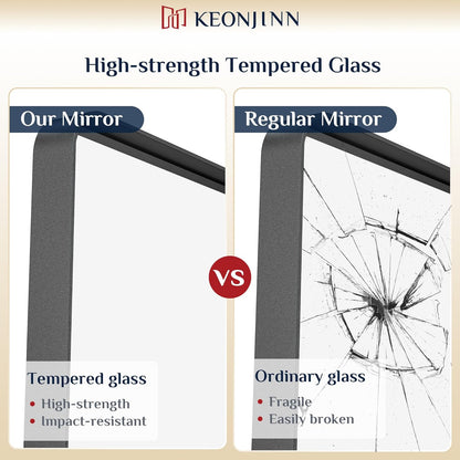 Keonjinn 42 x 36 Brushed Nickel Bathroom Vanity Mirror, Large Rounded Rectangle Bathroom Mirrors for over Sink, Metal Framed Silver Mirror for Wall, Shatterproof HD Tempered Glass(Horizontal/Vertical)