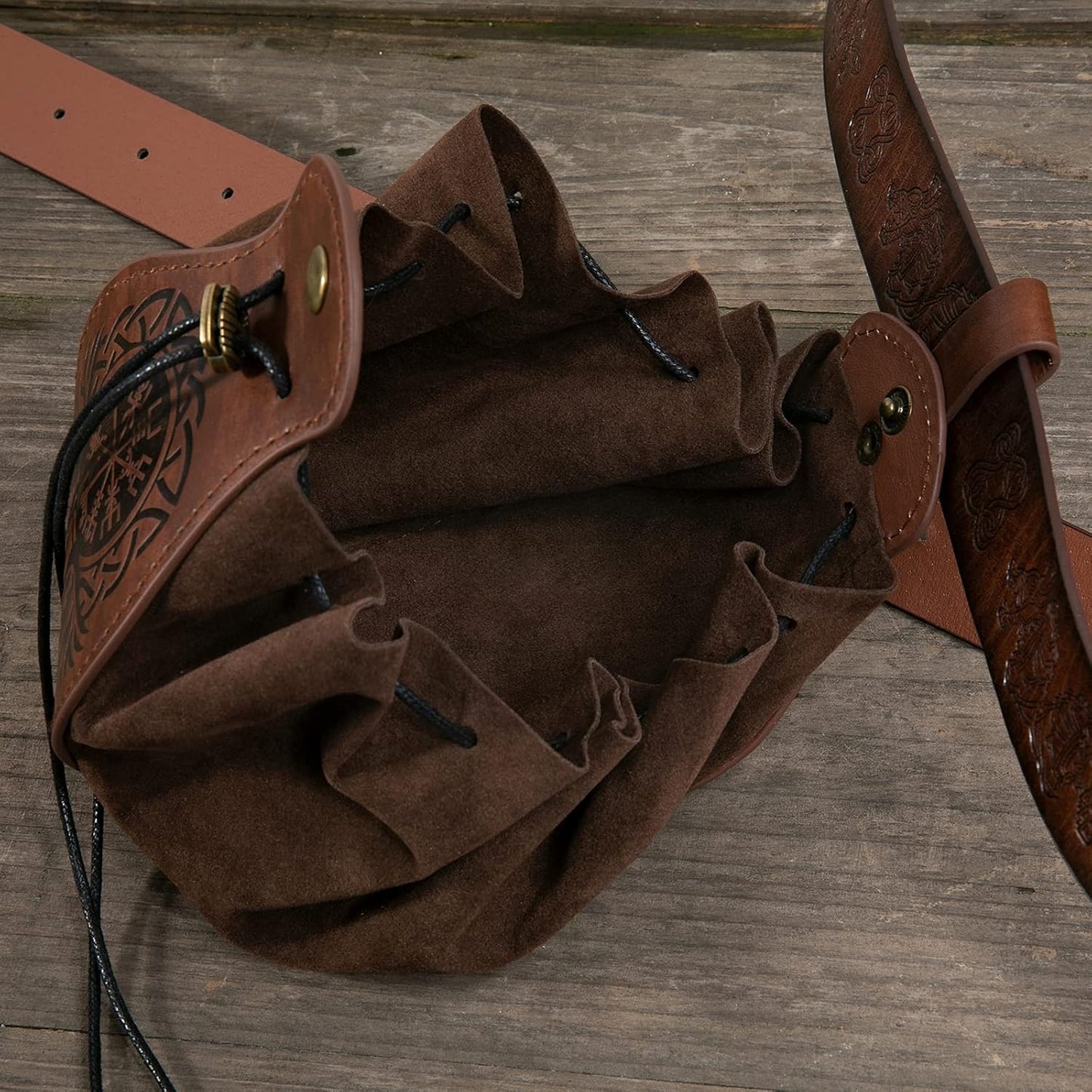 HiiFeuer Medeival Faux Leather Pouch, Portable Drawstring Purse, Vintage Belt Pouch Dice Bag For LARP Ren Faire