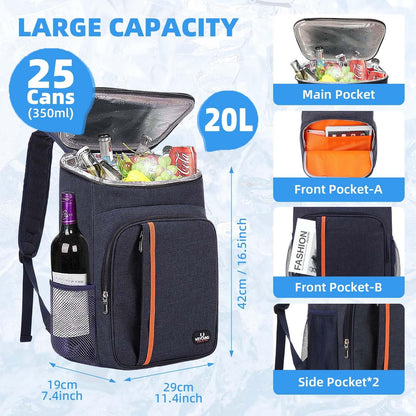 Bagtopia Camping Cooler Backpack 25 Cans, Leak Proof Insulated Thermal Bag, Beach Travel Picnic Lunch Backpack for Men Women