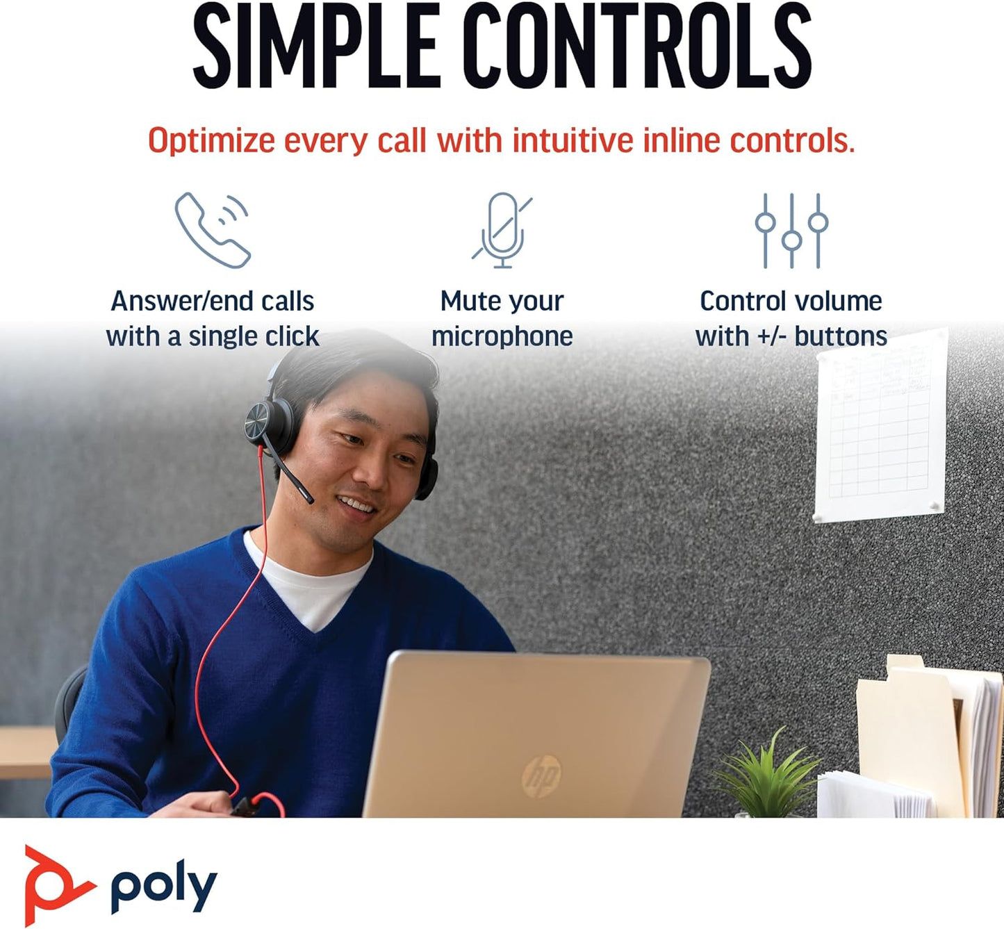 Poly Blackwire 8225 Premium Wired Headset (Plantronics) – Active Noise Canceling – Hi-fi Stereo - Connect to PC/Mac - Works w/Teams, Zoom - Amazon Exclusive