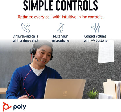 Poly Blackwire 8225 Premium Wired Headset (Plantronics) – Active Noise Canceling – Hi-fi Stereo - Connect to PC/Mac - Works w/Teams, Zoom - Amazon Exclusive