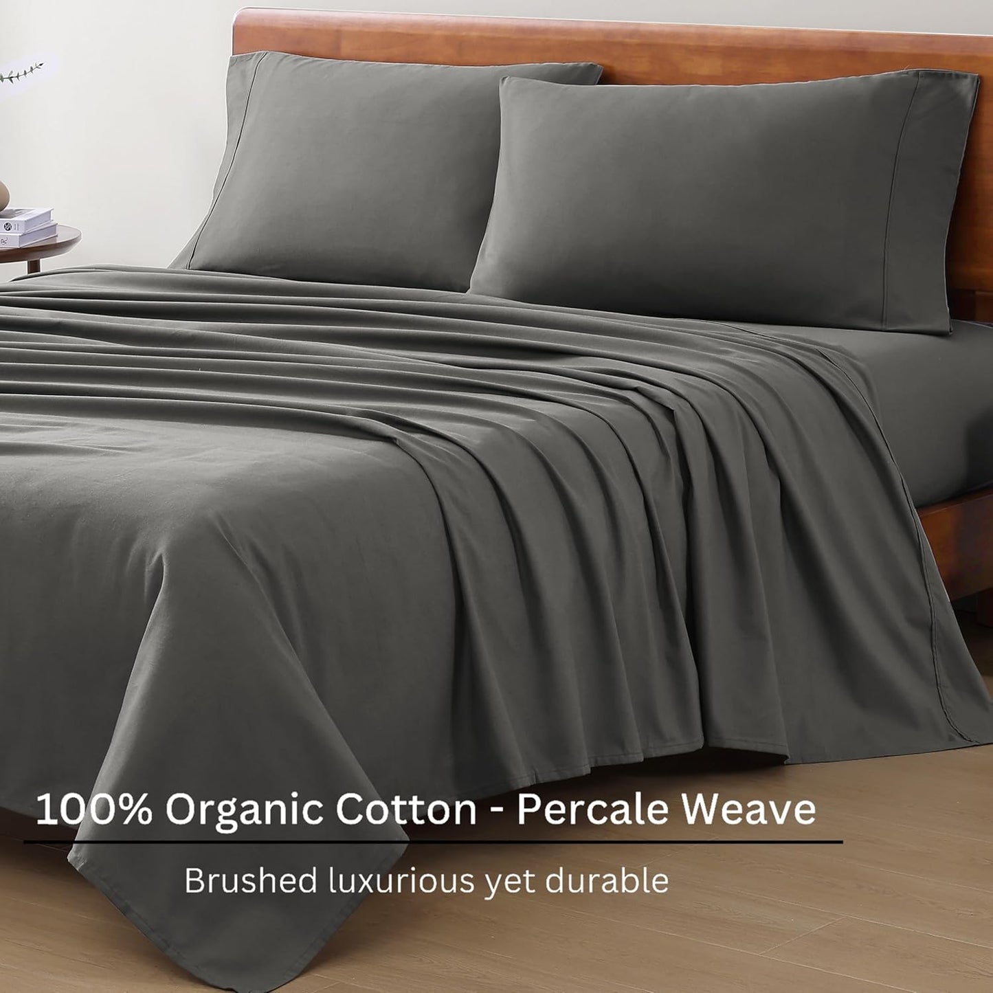 Lane Linen 100% Organic Cotton Queen Sheet Set, 4-Piece Percale Bed Sheets for Queen Bed - Soft, Breathable, Hypoallergenic, Deep Pocket Fits Mattress Up to 15" Deep, Hotel Quality Sheets - White