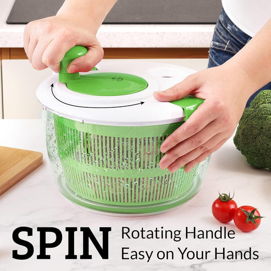Zulay Kitchen Salad Spinner Large 5L Capacity - Manual Lettuce Spinner with Secure Lid Lock & Rotary Handle - Easy to Use Salad Spinners with Bowl, Colander & Built-in Draining System (Green) - PuriLite