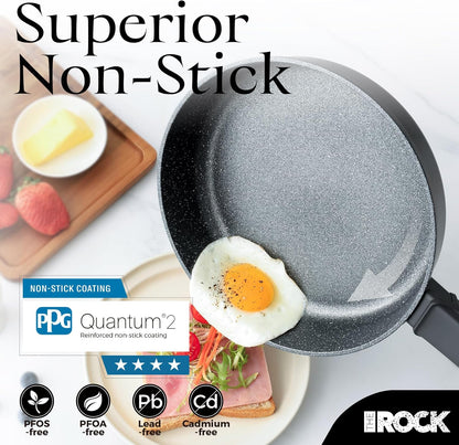 THE Rock SOHO 15Pcs Cookware Set – Pots and Pans Set Non Stick with Rock.TEC – Compact for Urban Kitchens, Nothing Sticks, Never Warps, Lasts Longer, Induction & Dishwasher Safe, Black