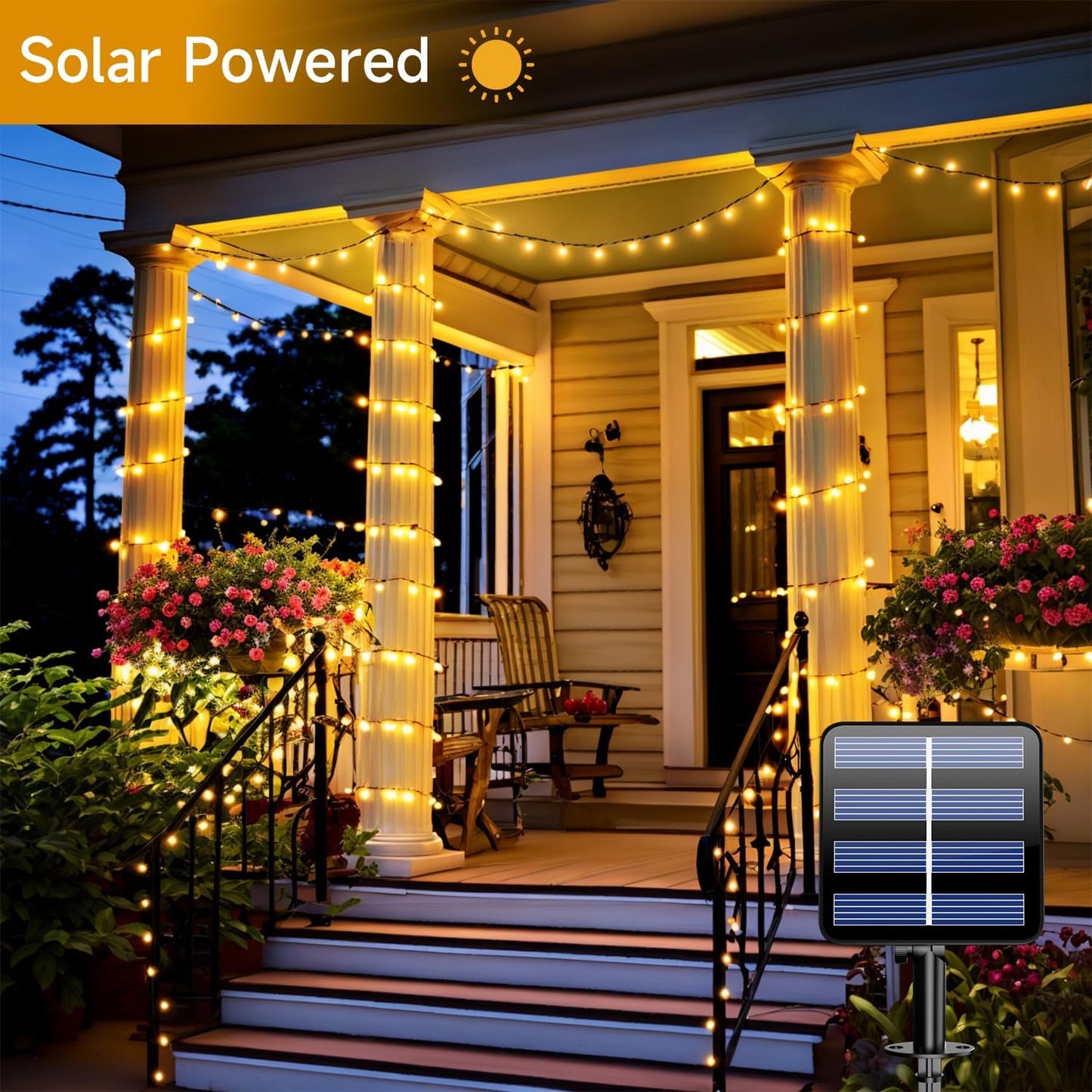 66Ft Solar String Lights Outdoor, 200LED Solar Christmas Fairy Lights, Waterproof 8 Modes Solar Tree Lights for Outdoor Patio, Garden, Party, Wedding, Balcony, Xmas Decor