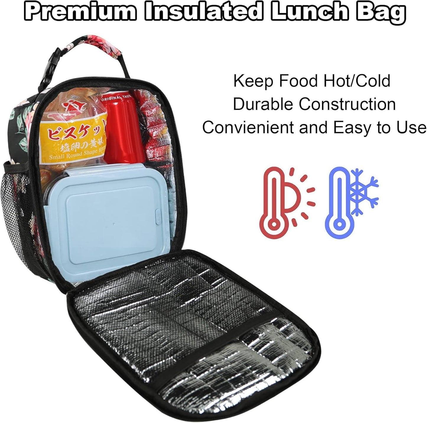 Lunch Box for Men Women Adults Small Lunch Bag for Office Work Picnic - Reusable Portable Lunchbox, Black