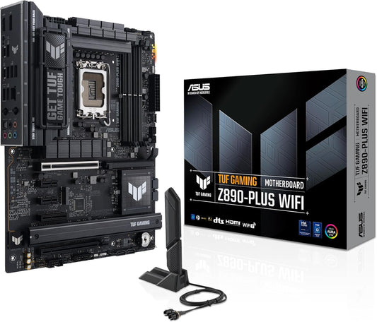 ASUS TUF Gaming Z890-PLUS WiFi Z890 LGA 1851 ATX Motherboard, Intel® Core™ Ultra Series 2 Ready, Advanced AI PC-Ready, 16+1+2+1 Stages, DDR5, PCIe® 5.0, Thunderbolt™ 4 Type-C®, 4X M.2, Wi-Fi 7, 2.5Gb