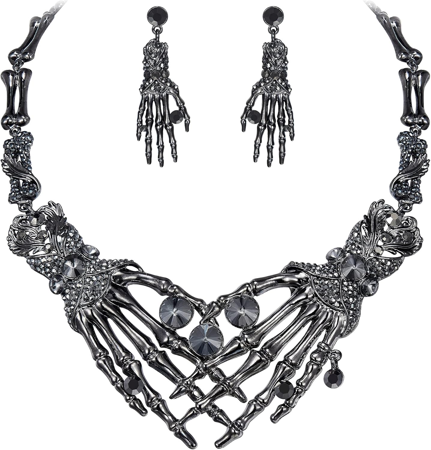 EVER FAITH Austrian Crystal Halloween Skeleton Hand Skull Necklace Earrings Set