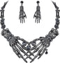 EVER FAITH Austrian Crystal Halloween Skeleton Hand Skull Necklace Earrings Set