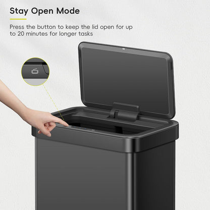 EKO Nova Sensor Trash Can, 21 Gallon/80 Liter Stainless Steel Rectangular Touchless Motion Sensor Trash Can, Matte Black
