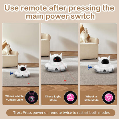 Cosicosy 2-in-1 Interactive Cat Toys for Indoor Cats, Automatic Cat Toy with 8 Holes Mice Whack A Mole Moving Feather, Smart Cat Toy (White)