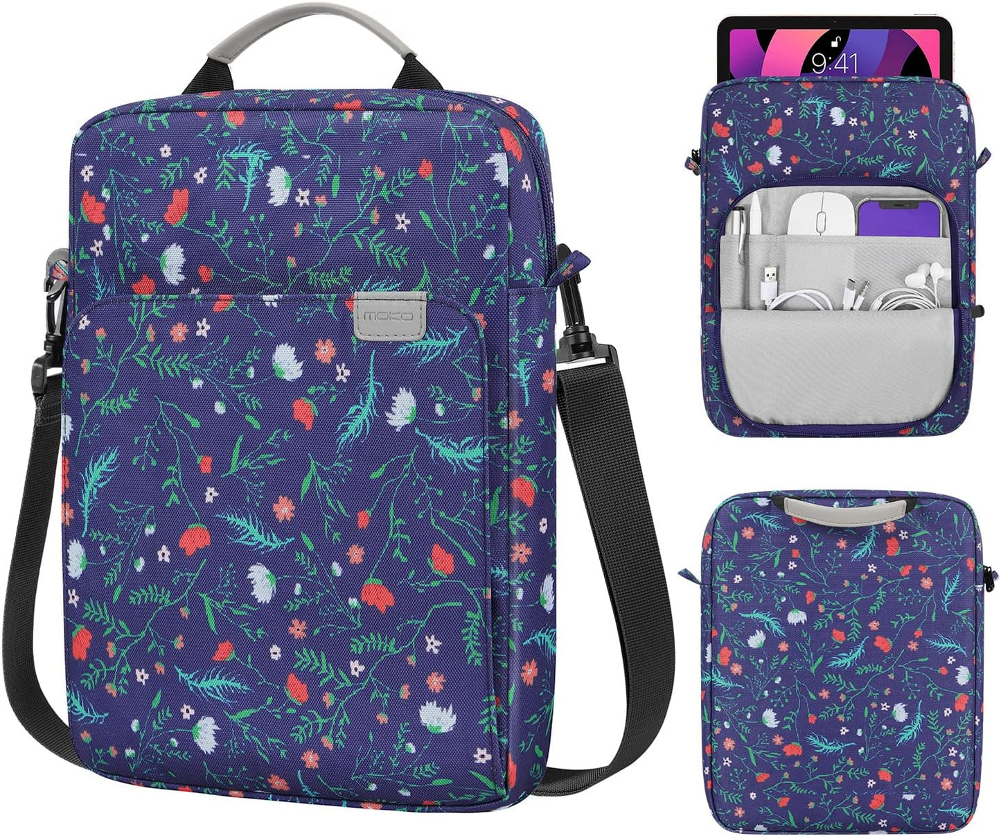 MoKo 13.3-14 Inch Laptop Sleeve Bag Fits MacBook Pro M3/M2 14" 2023, MacBook Pro 13" M2, New MacBook Air 13.6" M3/M2 2024/2022,Tab S8 Ultra 14.6",Handle Carrying Case with Shoulder Strap, Black & Gray - PuriLite