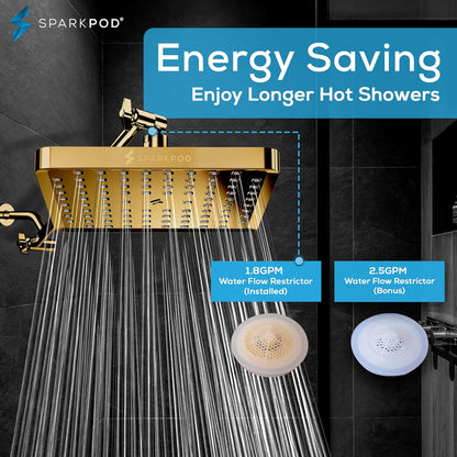 SparkPod Shower Head - High Pressure Rain - Premium Quality Luxury Design - 1-Min Install - Easy Clean Adjustable Replacement for Your Bathroom Shower Heads (Luxury Polished Chrome, 6 Inch Round)