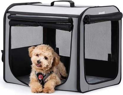 Pecute Collapsible Dog Crate for Pets＜15kg, Pet Carrier Stable and Light Weight, Soft Dog Crate with Breathable Windows, Portable Dog Carrier with Curtain 61×45×52 cm (Green)