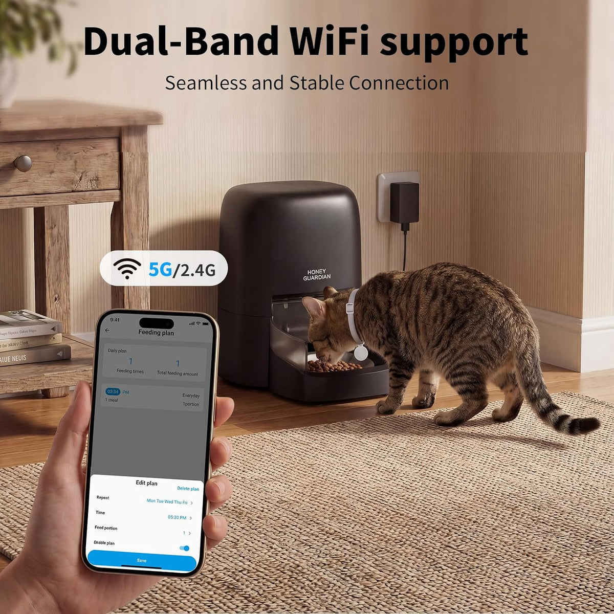 HoneyGuaridan RFID Automatic Cat Feeder, Cat Feeder with Collar Tag Sensor
