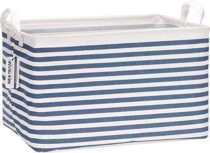 Sea Team 16.5 x 11.8 x 9.8 inches Square Canvas Fabric Storage Bins Shelves Storage Baskets Organizers for Nursery & Kid's Room, Grey Stripe