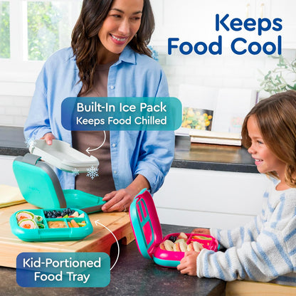 Bentgo Chill Kids Leak-Proof Lunch Box - 4-Compartment Bento Box with Built-In Ice Pack, 3.3 Cup Capacity, PFAS & BPA-Free, Microwave & Dishwasher Safe, Ideal Size for Ages 3 to 7 (Aqua)