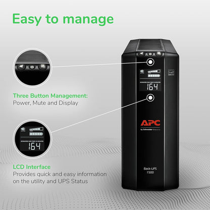 APC 1500VA UPS Battery Backup & Surge Protector, APC UPS Back-UPS Pro (BX1500M)