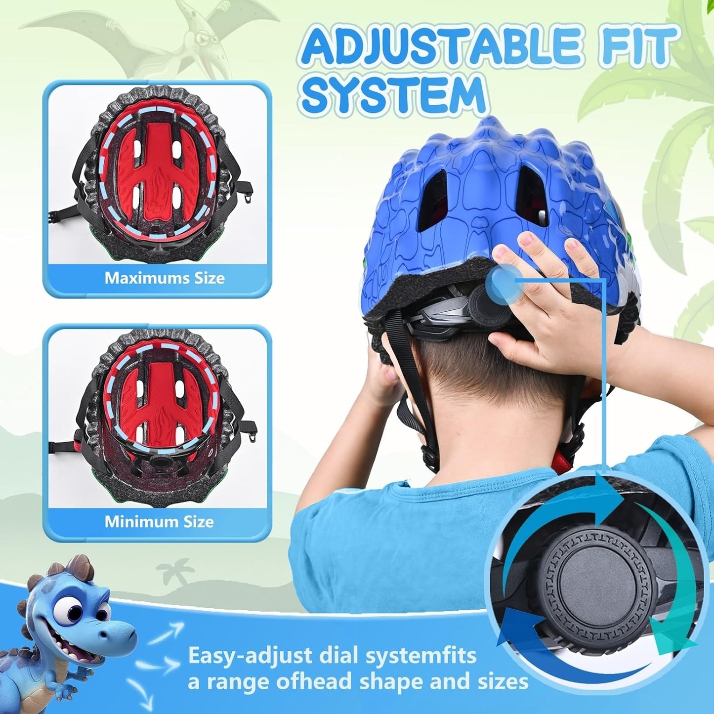 Safuty1st Toddler/Kids Bike Helmet Set for Boys Girls 3D Adjustable Kids Helmet Protective Gear Set Knee Elbow Wrist Pads and Multi-Sports Skateboard Scooter Cycling Roller Balance Bike